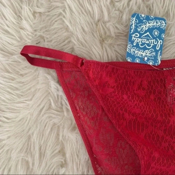 Free People red lace Tameeka high waisted panty S New With Tags - Picture 3 of 7